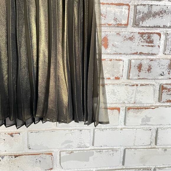 White House Black Market Metallic Gold Pleated Slightly Sheer Midi Skirt NWT - Picture 4 of 10